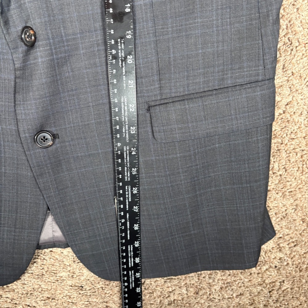 Lauren Ralph Lauren Mens 44R Suit 36x32 Charcoal Grey Blue Glen Plaid Wool Blend - Picture 4 of 16